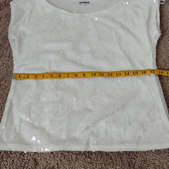 Express White Sequin Shortsleeve Blouse size Small - Picture 10 of 10